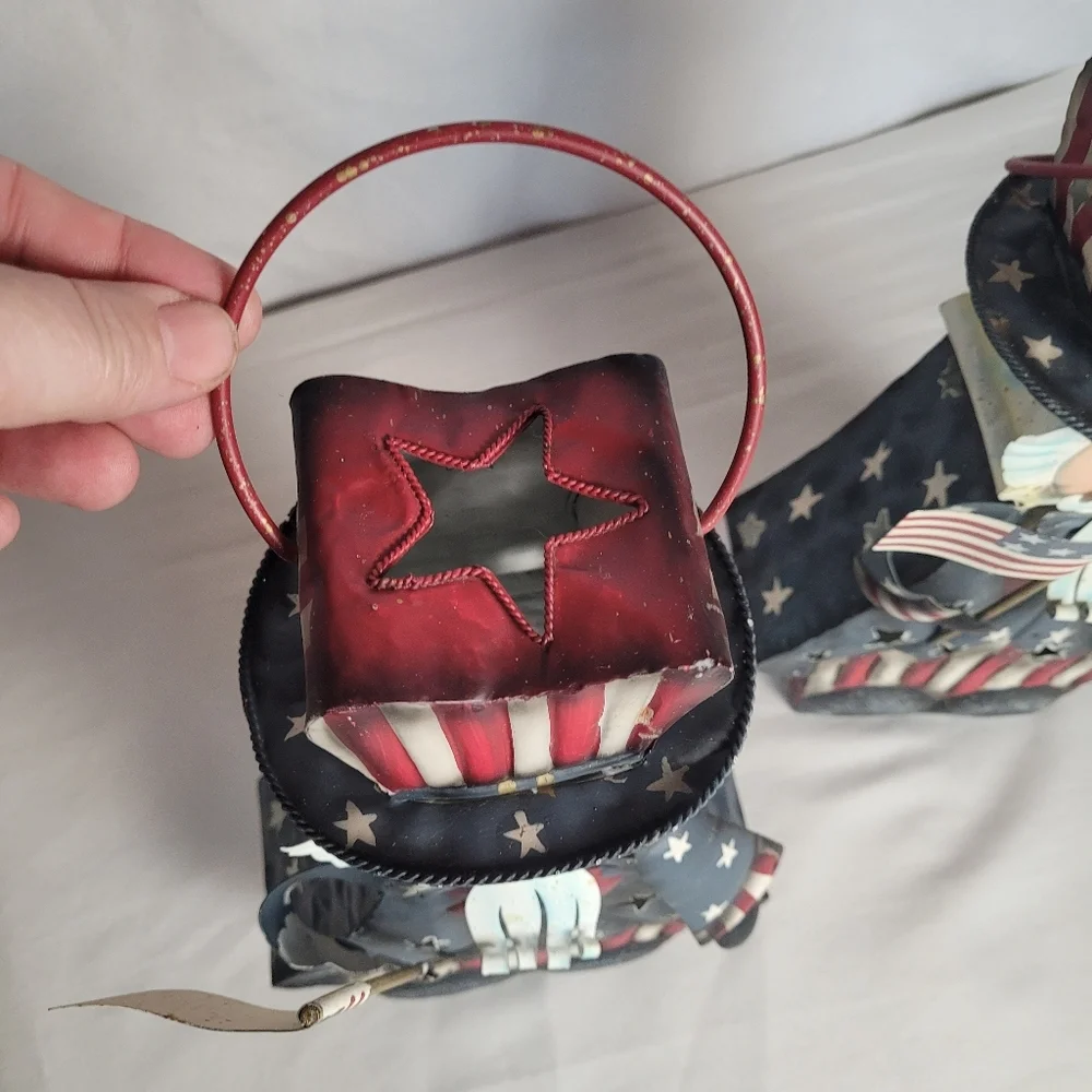 July 4th Americana Patriotic Uncle Sam Candle Holder Tin Lot